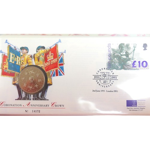 202 - A collection Royal Mail first day covers and royal commemorative coins, 1970’s onward, including Gue... 