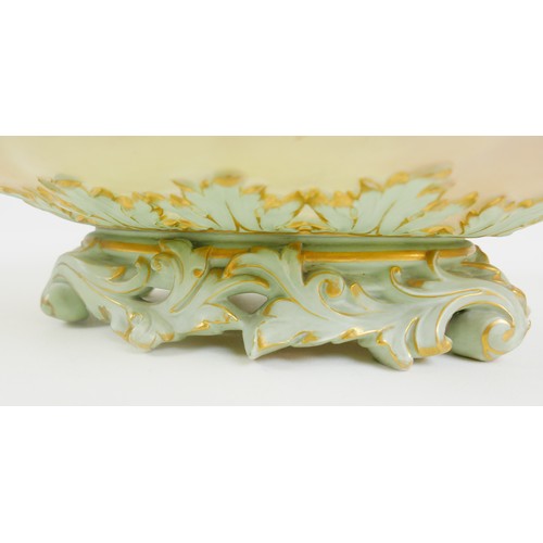 79 - A Victorian Royal Worcester china large oval blush planter or jardiniere, with twin acanthus side ha... 