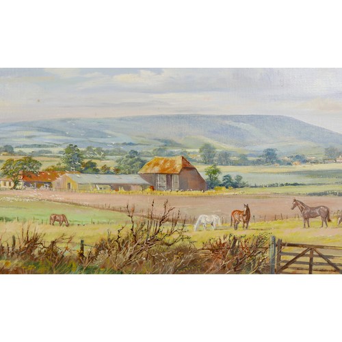 434 - W. Howells: ‘Near Horsebridge, East Sussex’, landscape, oil on canvas, 50 by 100.5cm, framed, 64 by ... 