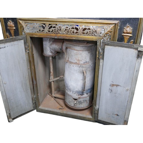 483 - A French grill work fireplace with original interior, 92 by 99cm high.