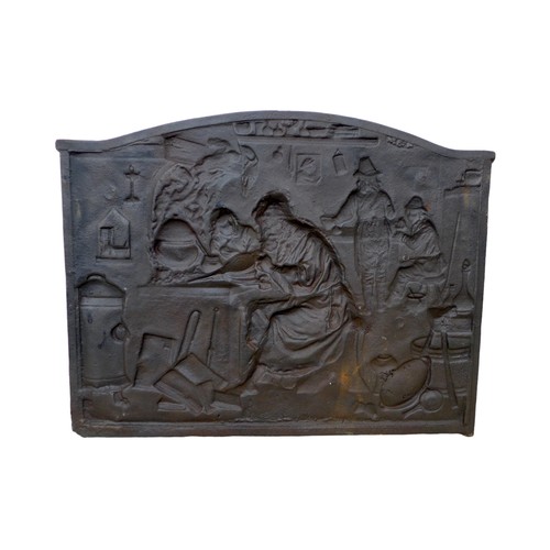 482 - A cast iron fireback, 63 by 49cm.