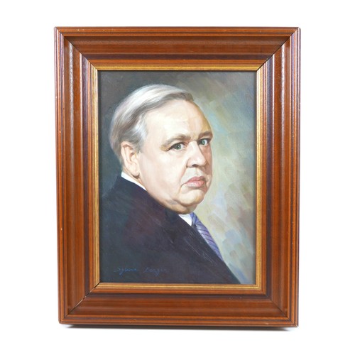 468 - Sylvia Berger (American, 1924-2014): a portrait of the actor Charles Laughton, oil on canvas, dated ... 