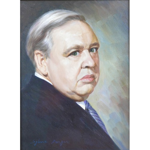 468 - Sylvia Berger (American, 1924-2014): a portrait of the actor Charles Laughton, oil on canvas, dated ... 