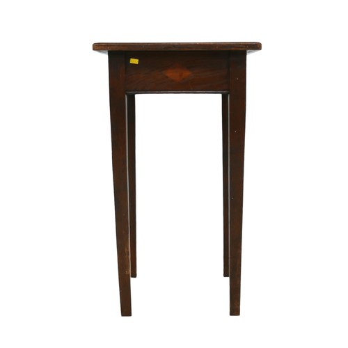 528 - A Victorian oak parquetry side table, with square inlaid surface, single frieze drawer, 41 by 41 by ... 