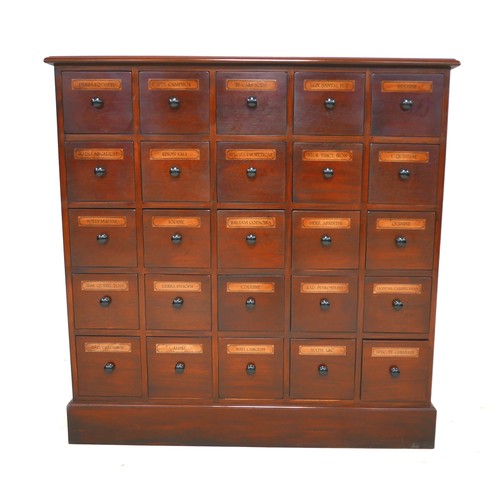 562 - A modern mahogany carpenter made  twenty five drawer chest, in the style of a Victorian apothecary /... 