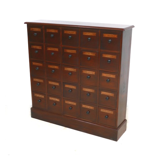 562 - A modern mahogany carpenter made  twenty five drawer chest, in the style of a Victorian apothecary /... 