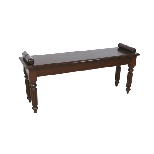 545 - A modern mahogany carpenter made Victorian style window seat, raised on turned reeded legs, 110 by 3... 