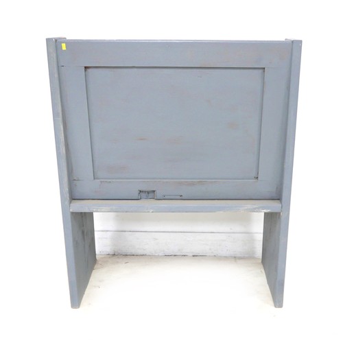 536 - A modern pine shabby chic grey painted hall / kitchen bench, with shaped wing sides, 89 by 42 by 108... 