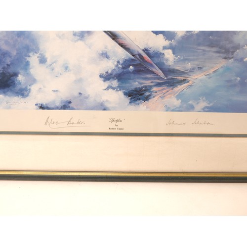 373 - A group of four military prints, comprising 'Avro Lancaster Path Finder', signed by the artist, Dan ... 