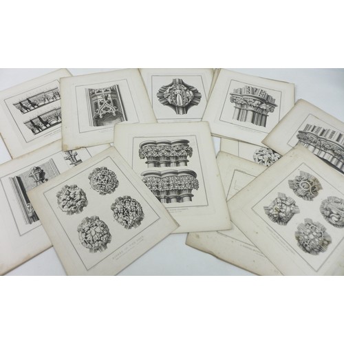 377 - A collection of unframed prints, fifteen of York Cathedral - architectural studies, 30 by 36cm, vari... 