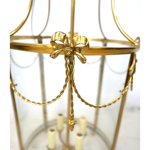 353 - A Georgian style brass lantern pendant light, 41 by 83cm high.