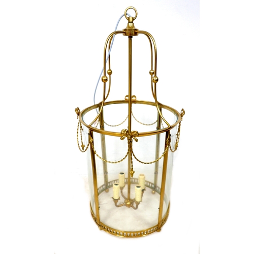 353 - A Georgian style brass lantern pendant light, 41 by 83cm high.