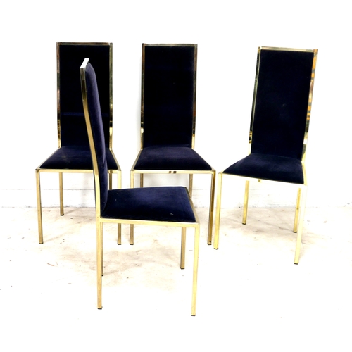 478 - A set of four vintage Italian dining chairs, circa 1970s, designed by Renato Zevi, with brass square... 