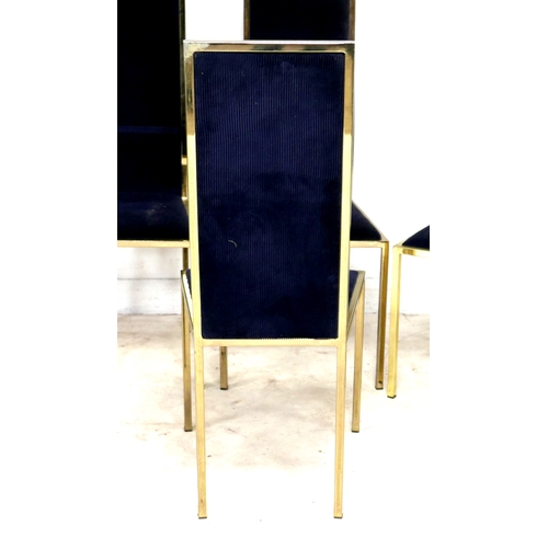 478 - A set of four vintage Italian dining chairs, circa 1970s, designed by Renato Zevi, with brass square... 