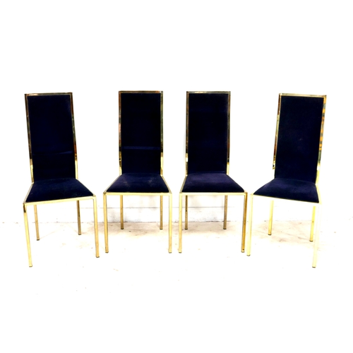 478 - A set of four vintage Italian dining chairs, circa 1970s, designed by Renato Zevi, with brass square... 