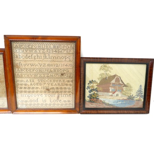 372 - A collection of four needlework panels, comprising two 19th century samplers, larger signed Ann Stoc... 