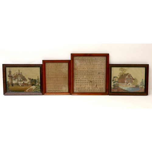 372 - A collection of four needlework panels, comprising two 19th century samplers, larger signed Ann Stoc... 