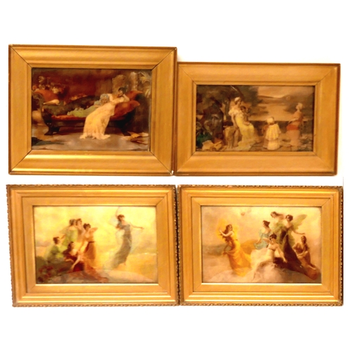 361 - A group of four Victorian crystoleum pictures, each depicting a romantic figural scene, after origin... 