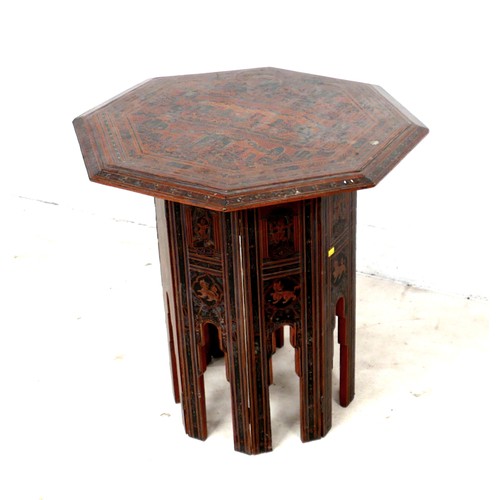 519 - A Persian 19th century octagonal side table, decorated in iron red and black with a series of interi... 