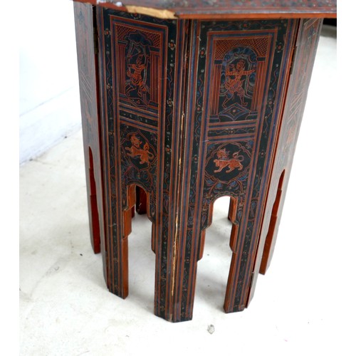 519 - A Persian 19th century octagonal side table, decorated in iron red and black with a series of interi... 