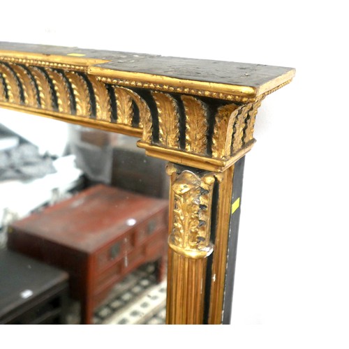 491 - A 19th century pier mirror, the moulded and gilt decorated acanthus frieze outswept cornice over a r... 