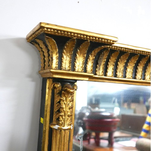 491 - A 19th century pier mirror, the moulded and gilt decorated acanthus frieze outswept cornice over a r... 