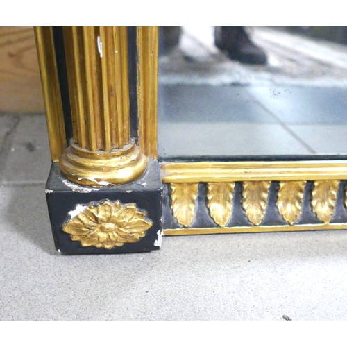 491 - A 19th century pier mirror, the moulded and gilt decorated acanthus frieze outswept cornice over a r... 