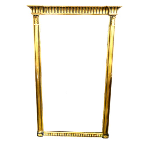 491 - A 19th century pier mirror, the moulded and gilt decorated acanthus frieze outswept cornice over a r... 