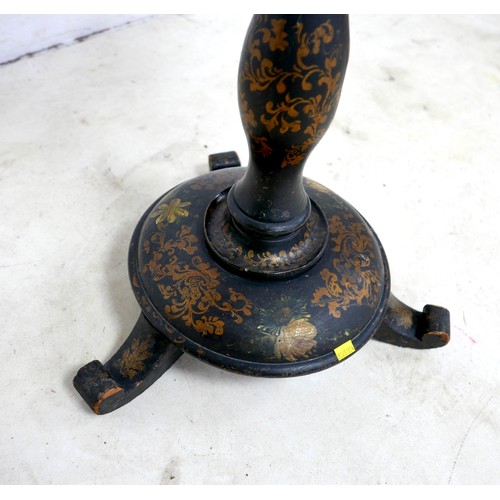 549 - A Victorian ebonised side table, with a painted slate tilt top, decorated with flowers on a ledge, a... 