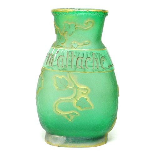 73 - A Daum Freres green glass vase circa 1890 with the motto 