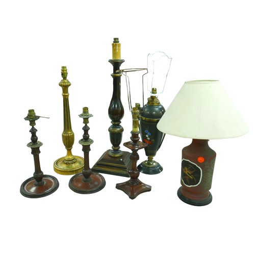 352 - A collection of seven country house table lamps, to include a pair of mahogany and ormolu lamps 40cm... 