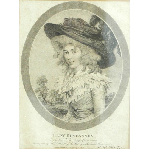 369 - A pair of Bartolozzi engravings Lady Duncannon and her Grace