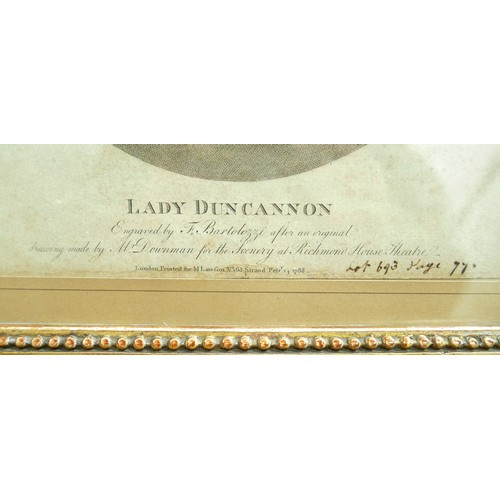 369 - A pair of Bartolozzi engravings Lady Duncannon and her Grace