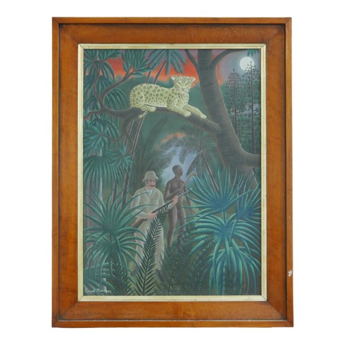 457 - Coque Martinez (1926-2009 Spanish) oil on canvas jungle scene frame size 58cm by 74cm inscribed vers... 