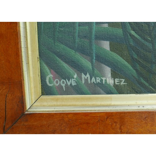 457 - Coque Martinez (1926-2009 Spanish) oil on canvas jungle scene frame size 58cm by 74cm inscribed vers... 