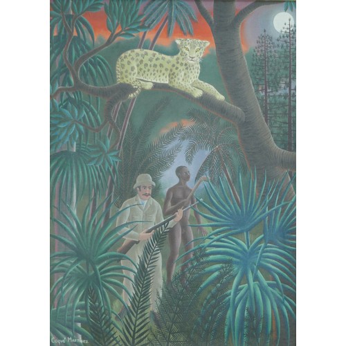 457 - Coque Martinez (1926-2009 Spanish) oil on canvas jungle scene frame size 58cm by 74cm inscribed vers... 