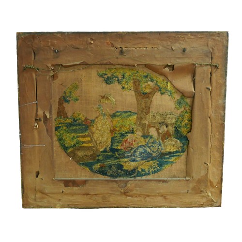 295 - Three 19th century woolwork rural scenes in a gilt and a maple frame, sizes 38cm by 39cm and 44cm by... 