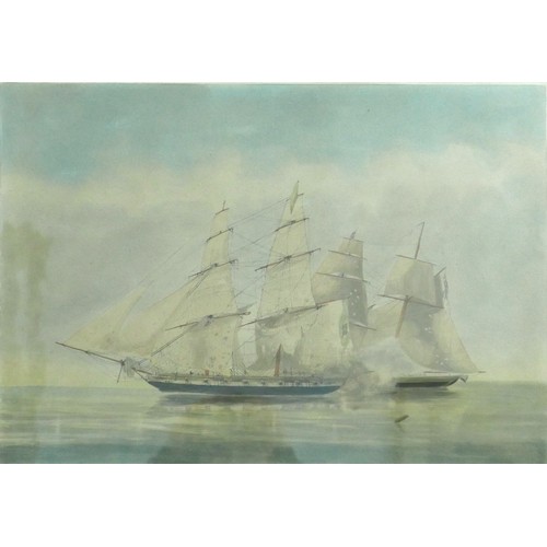 390 - Two Maritime coloured engravings after W J Huggins, frame sizes 72cm by 60cm.

Provenance: Privately... 