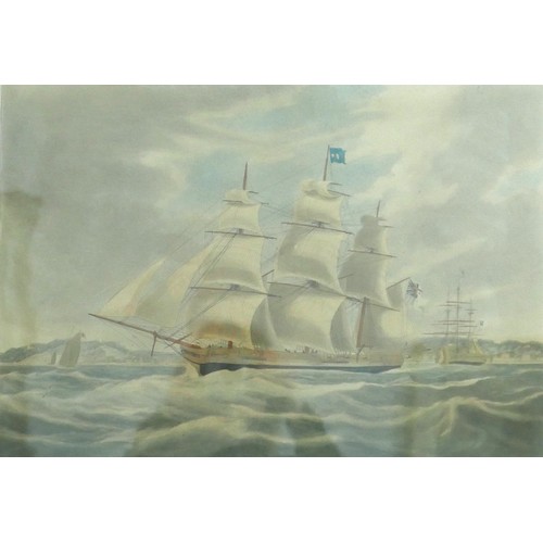 390 - Two Maritime coloured engravings after W J Huggins, frame sizes 72cm by 60cm.

Provenance: Privately... 