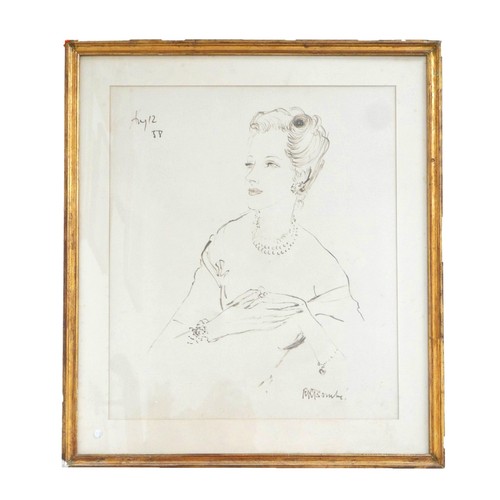 458 - Rene Robert Bouche (1905-1963): a pencil sketch portrait of a society lady frame size 60cm by 68cm. ... 