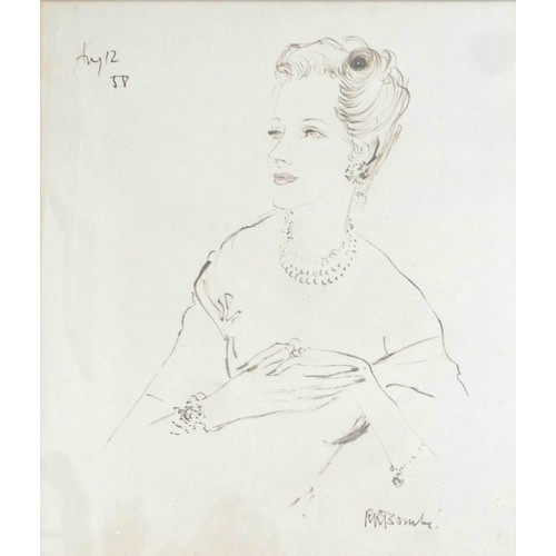 458 - Rene Robert Bouche (1905-1963): a pencil sketch portrait of a society lady frame size 60cm by 68cm. ... 