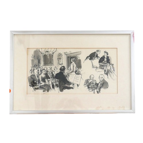 443 - Francis Marshall (1901-1980): sketch entitled concert at the Austrian embassy, frame size 64cm by 43... 