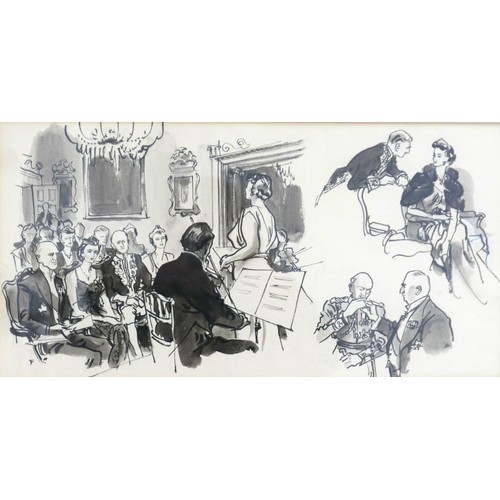 443 - Francis Marshall (1901-1980): sketch entitled concert at the Austrian embassy, frame size 64cm by 43... 