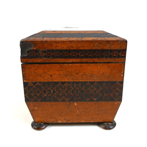 317 - A 19th Century Tunbridge Ware rosewood country House tea caddy, replacement bowl, 32 by 16 by 17cm