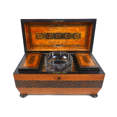 317 - A 19th Century Tunbridge Ware rosewood country House tea caddy, replacement bowl, 32 by 16 by 17cm