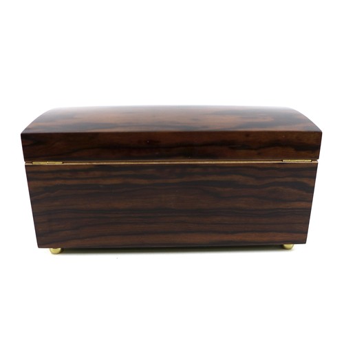 258 - An exotic wood humidor, with key, 35 by 23 by 18cm high, containing four J. Cano Selectos sealed cig... 