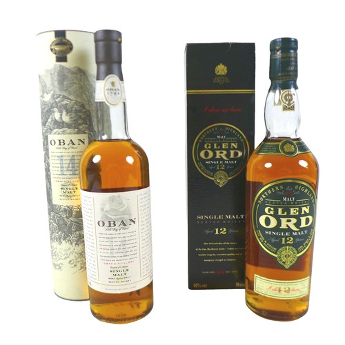 134 - Two 70cl bottles of single malt scotch whisky, Oban 14 and Glendord 12 years both boxed