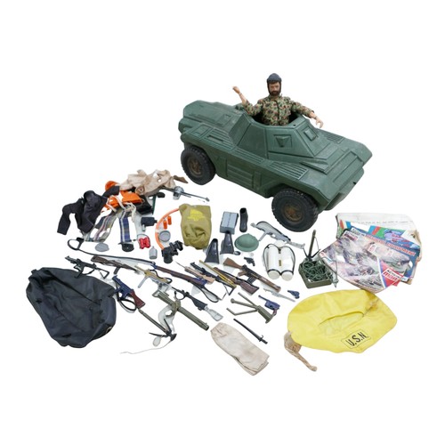 265 - An Action Man armoured car, figure, stamped to rear with 'G.I Joe 1964', accessories, including clot... 