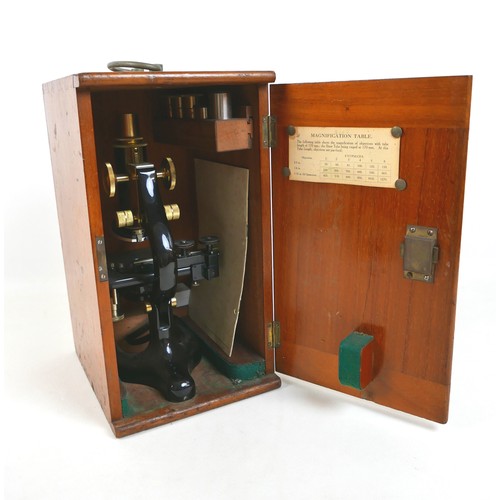 236 - A Charley Perry of London microscope with mahogany case and accessories.