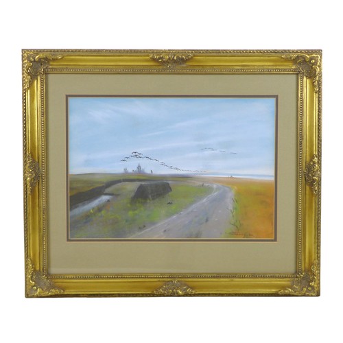 447 - George Anthony Chattaway A 20th Century watercolour wild fowl in flight under perspex in  gilt frame... 